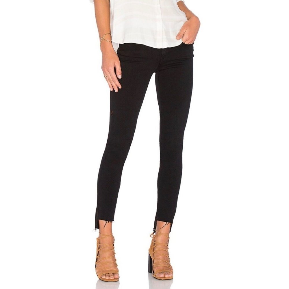 Frame Womens Le Skinny de Jeanne Jeans Raw Stagger Mid Rise Crop Black size 25
